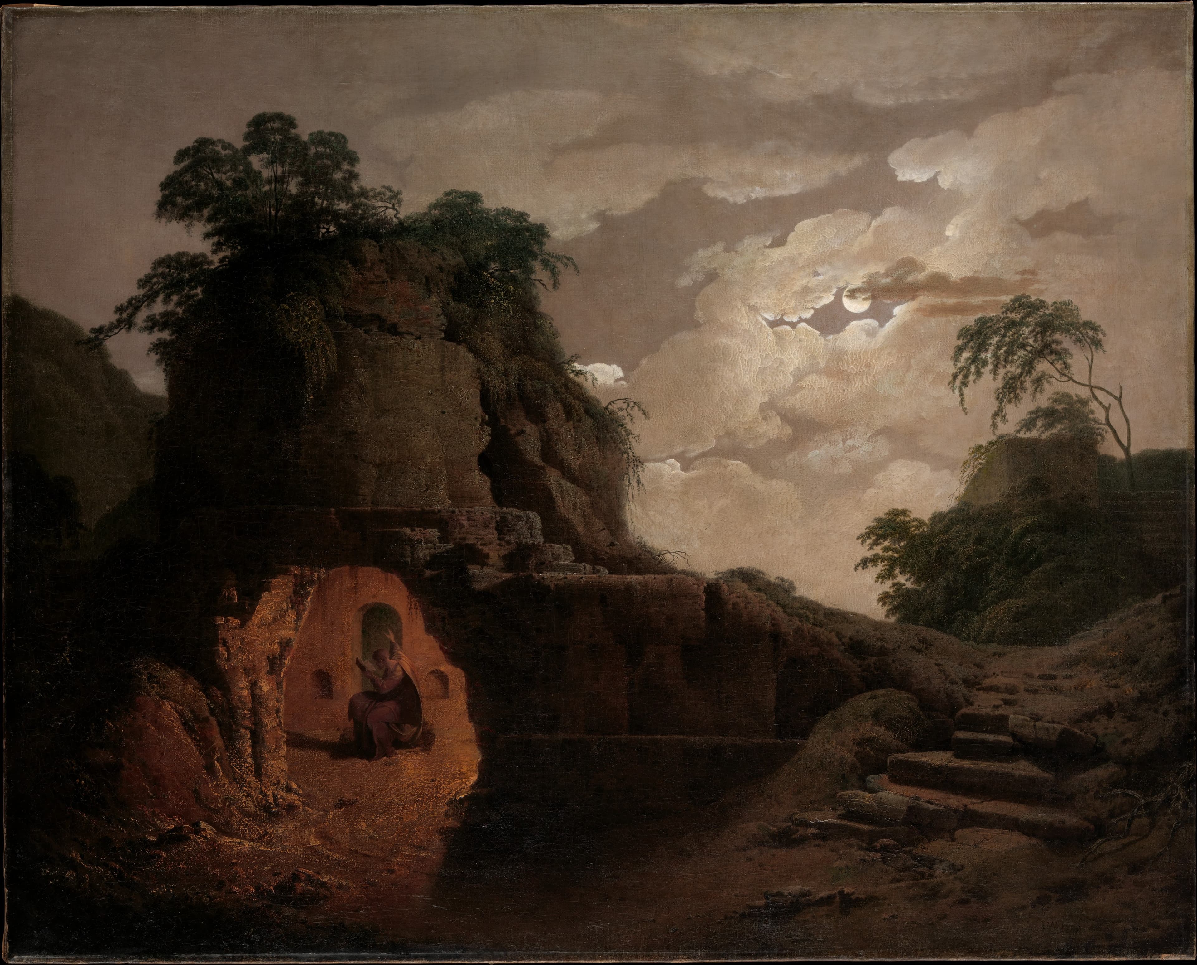 Joseph Wright (Wright of Derby) — Virgil's Tomb by Moonlight, with Silius Italicus Declaiming